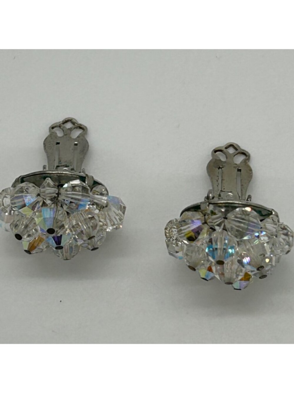 Laguna Vintage Clip-on Aurora Borealis Crystal Cluster Earrings Iridescent - Picture 15 of 16